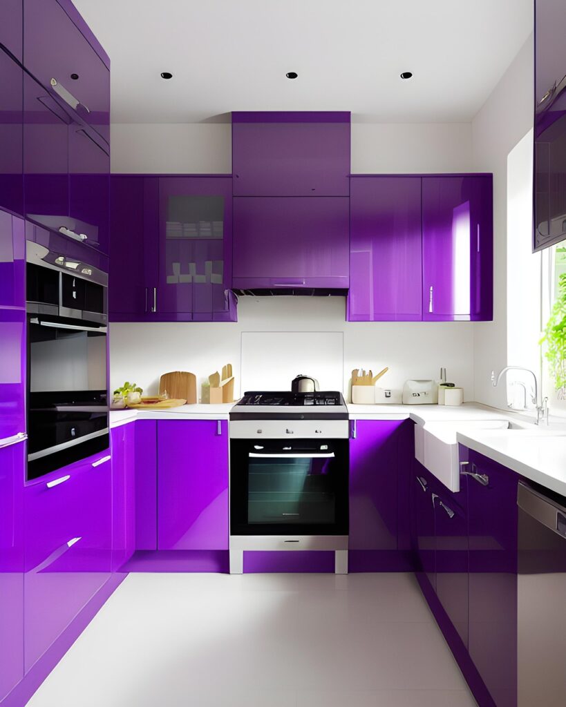 kitchen, kitchen design, kitchen worktop, kitchen cabinets, purple kitchen, kitchen layout, interior design, ai generated